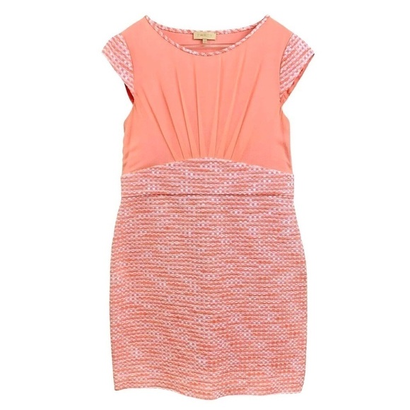 Ports 1961 Tweed Silk Pleated Panel Woven Cocktail Dress Peach Pink Size 10 - Picture 8 of 8